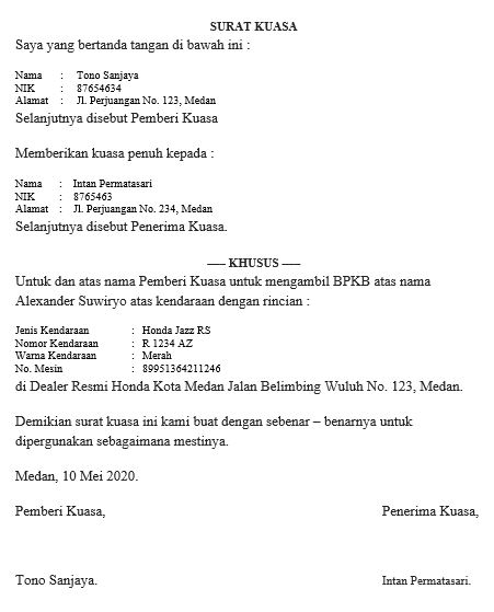 Contoh Surat Kuasa Untuk Pengambilan Bpkb Samsat Keliling