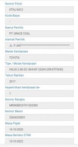 laporan hasil atas pencarian nama dari pemilik mobil