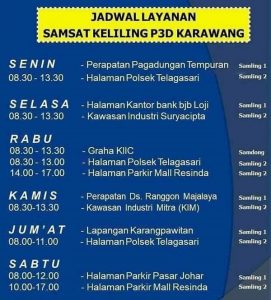 Jadwal layanan samsat keliling P3D Karawang