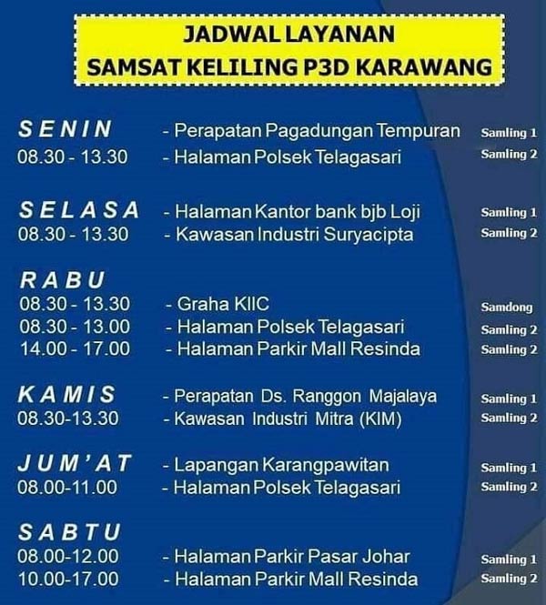 Jadwal layanan samsat keliling Karawang P3D