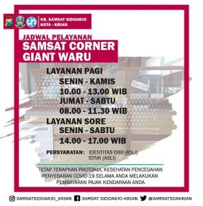 Layanan Pajak Tahunan Samsat Corner Giant Waru