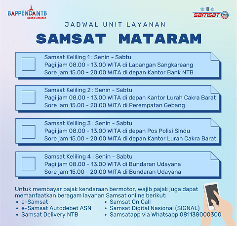 Lokasi dan Jadwal SAMSAT Keliling Mataram NTB