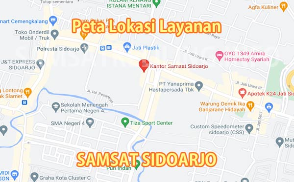 Peta Lokasi layanan SAMSAT Sidoarjo