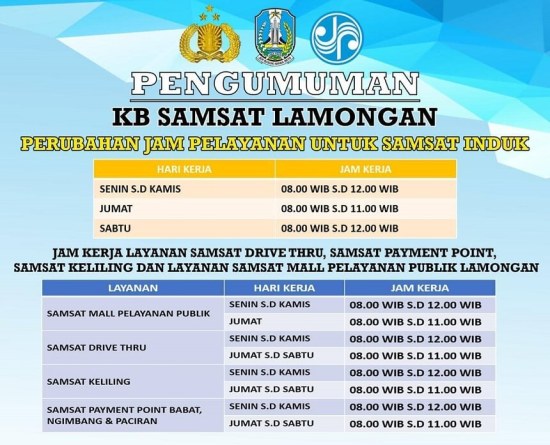 Jadwal Jam Pelayanan KB SAMSAT Lamongan 