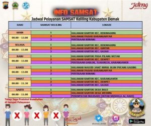 Jadwal dan Jam buka SAMSAT Keliling Demak dalam Seminggu