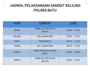 Jadwal Pelaksanaan SAMSAT Keliling Polres Batu