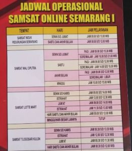Jadwal Operasional SAMSAT Online Semarang 1