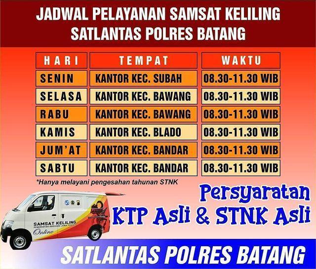 Jadwal Pelayanan SAMSAT Keliling Satlantas Polres Batang