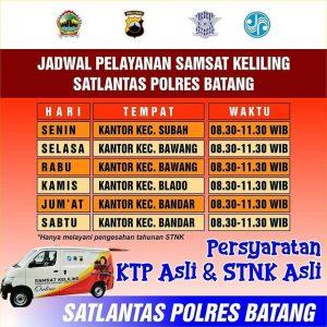 Jadwal Pelayanan SAMSAT Keliling Satlantas Polres Batang