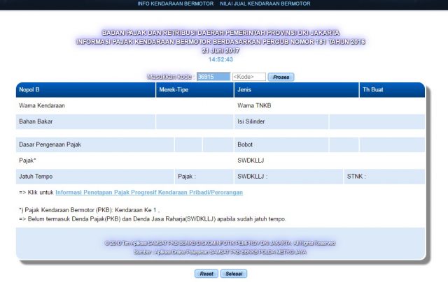 Cek pajak Kendaraan bermotor wilayah Kabupaten Temanggung