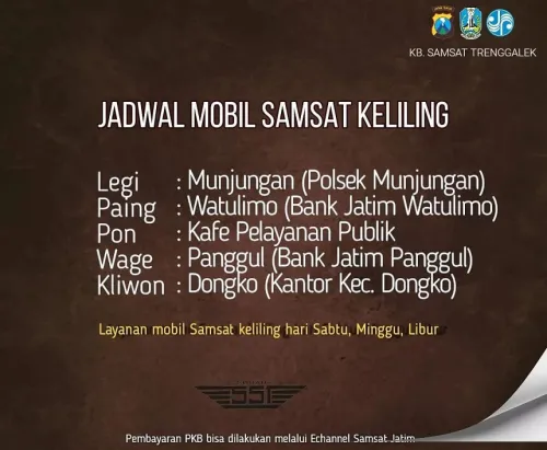 Jadwal Mobil SAMSAT Keliling Trenggalek Terbaru