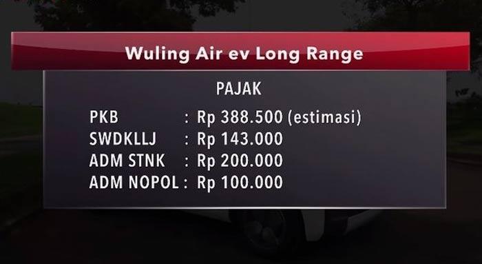 Besaran pajak tahunan Wuling Air ev Long Range