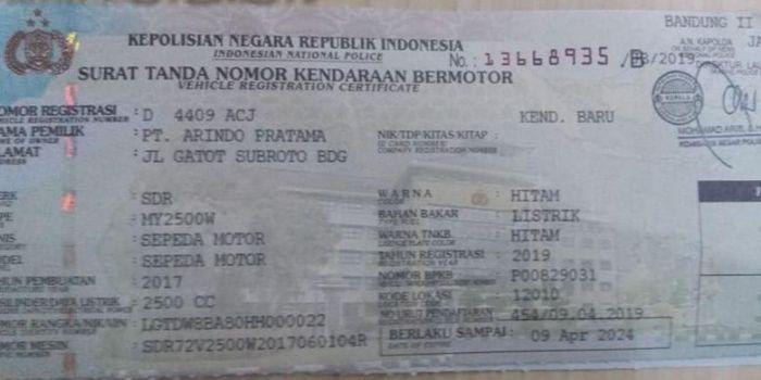 Rincian Biaya Pembuatan STNK Baru